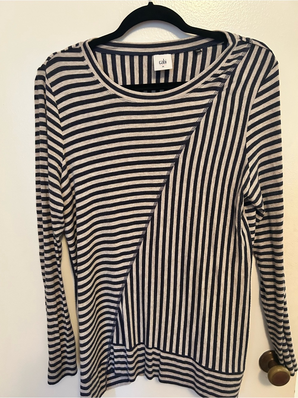 CAbi Black and Cream Mixed-Stripe Long Sleeve Tee